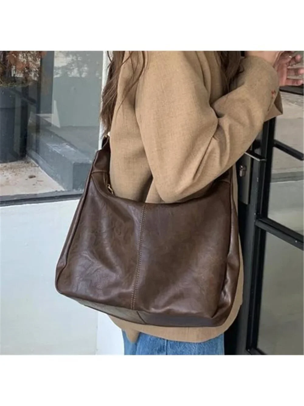 Women's Slouchy Hobo Shoulder Bag Vegan Leather Crossbody Purse Foldable Tote